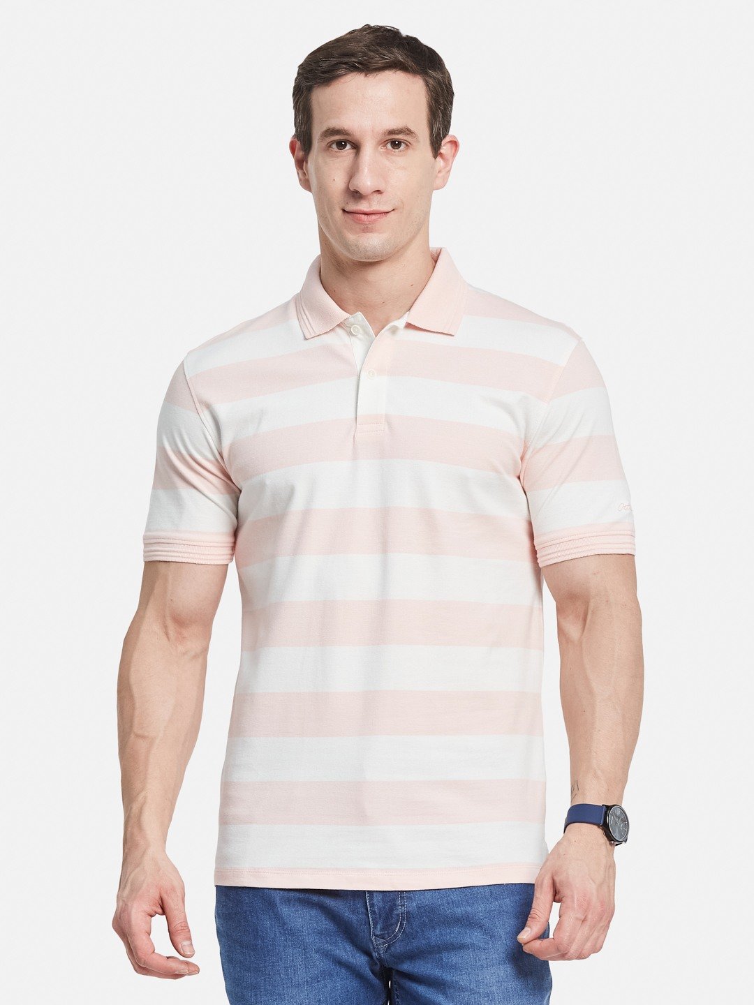 STRIPE POLO NECK PIQUE LYCRA  T-SHIRT