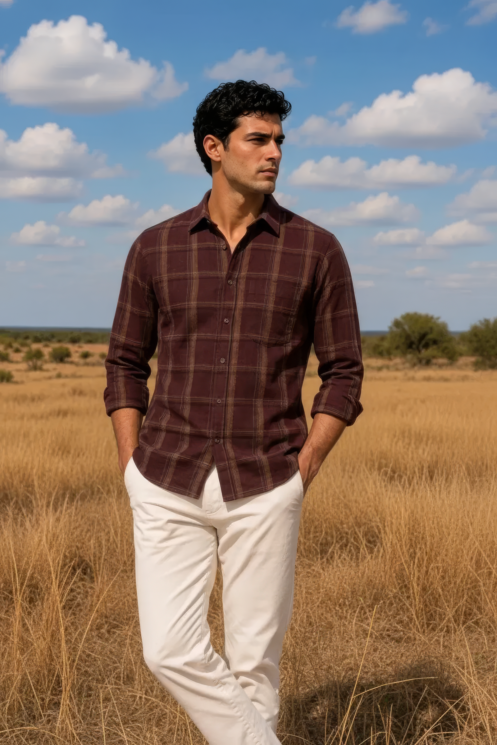 Men’s Coffee Check Cotton Corduroy Full Sleeve Shirt