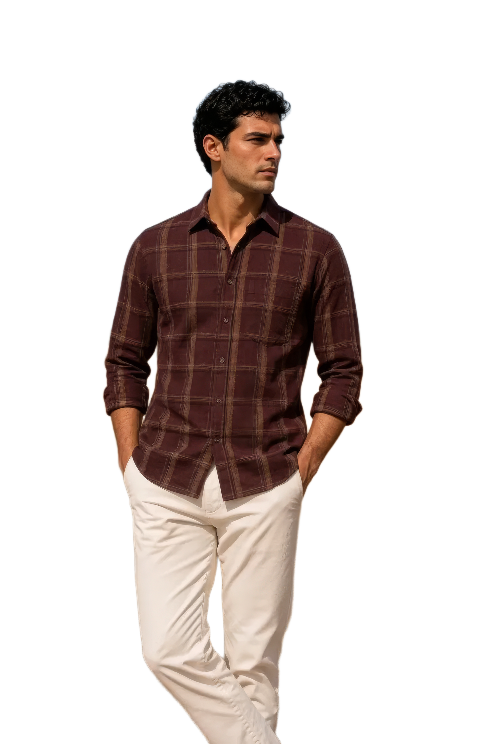 Men’s Coffee Check Cotton Corduroy Full Sleeve Shirt