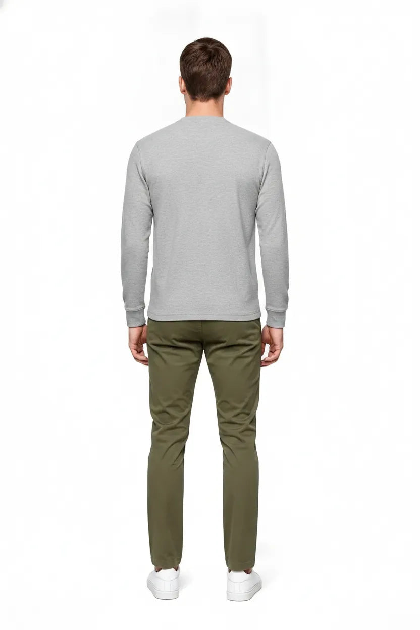 Men’s Linen Melange Seersucker Henley Collar Full-Sleeve Winter T-Shirt