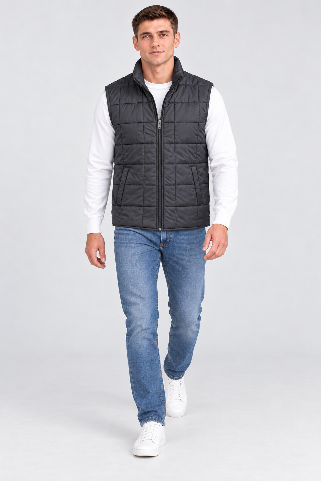 Men’s Black Lightweight Reversible Woven Puffer Gilet – Regular Fit Sleeveless Jacket