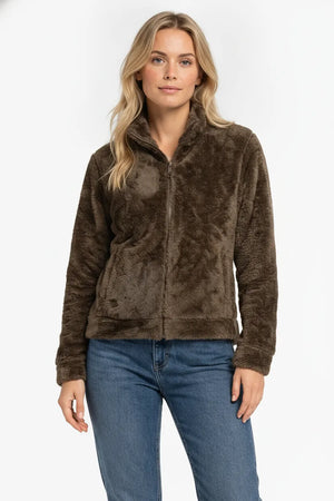 Women Tan Double Sided Coral Fur Full Zip | Soft Winter Sweatshirt