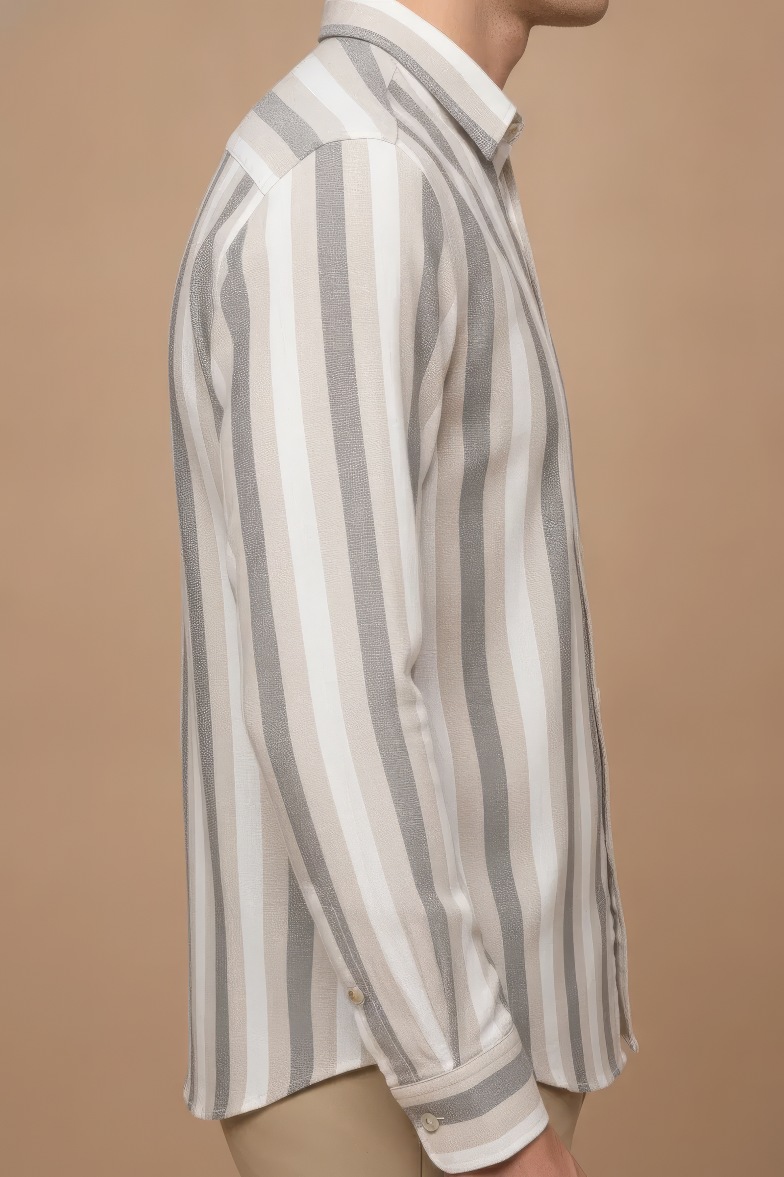 Men’s Natural Blue Striped Twill Cotton Shirt