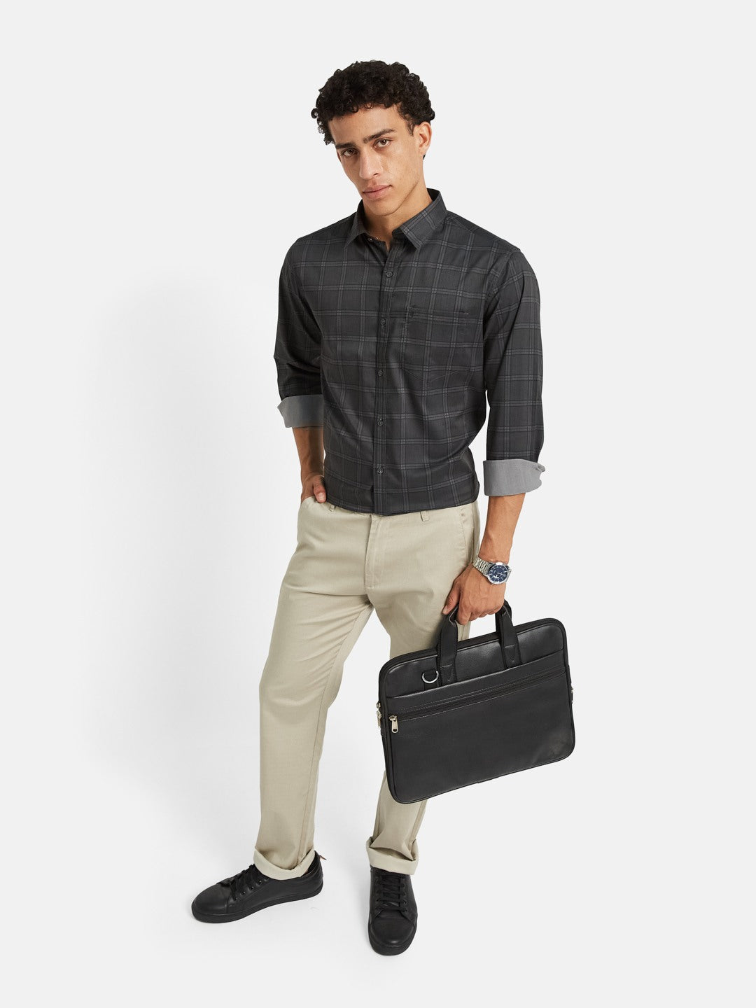 METTLE Men Checked Spread Collar Cotton Casual Shirt