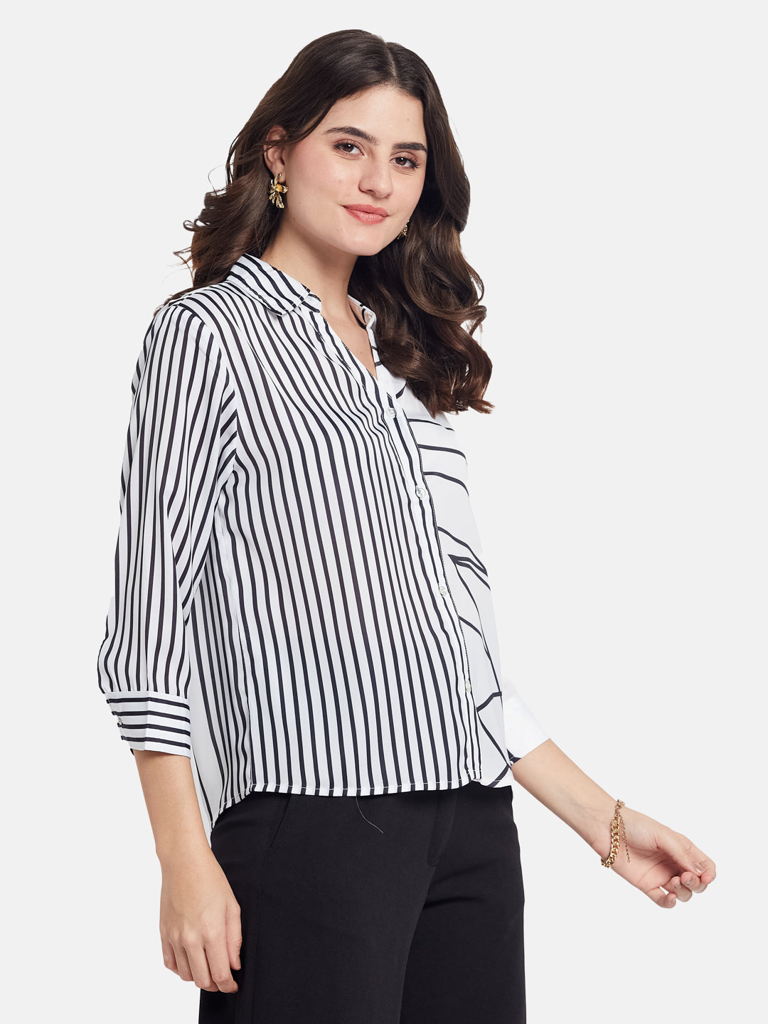 METTLE Women Multi Striped Spread Collar Cotton Casual Shirt