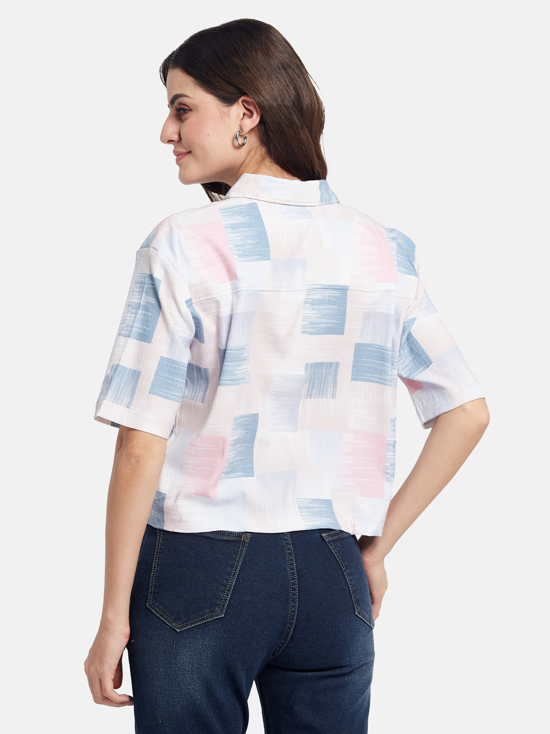METTLE Women Boxy Fit Abstract Printed Spread Collar Cotton Casual Shirt
