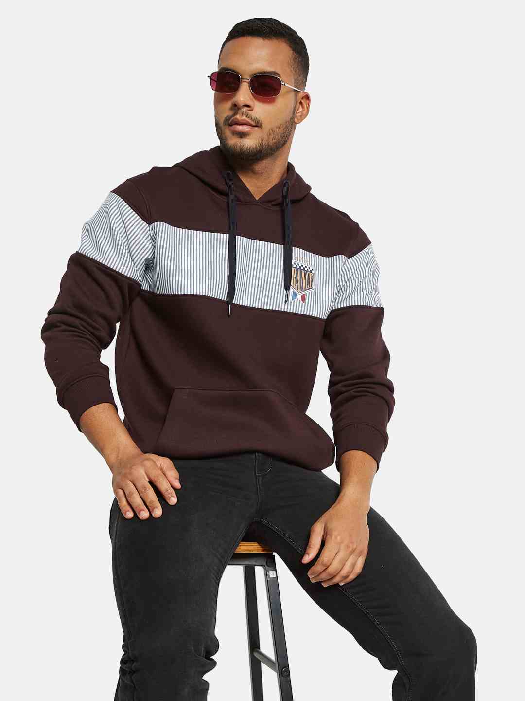 Octave Men Colourblocked Hooded Sweatshirt