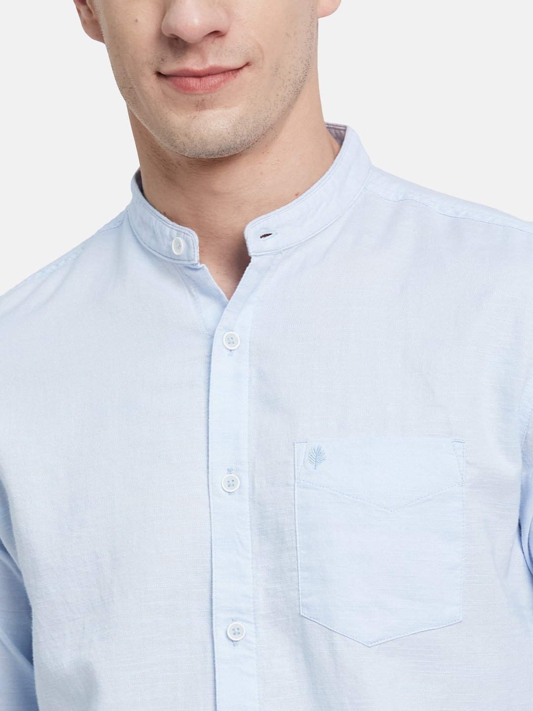METTLE Men Band Collar Solid Cotton Casual Shirt