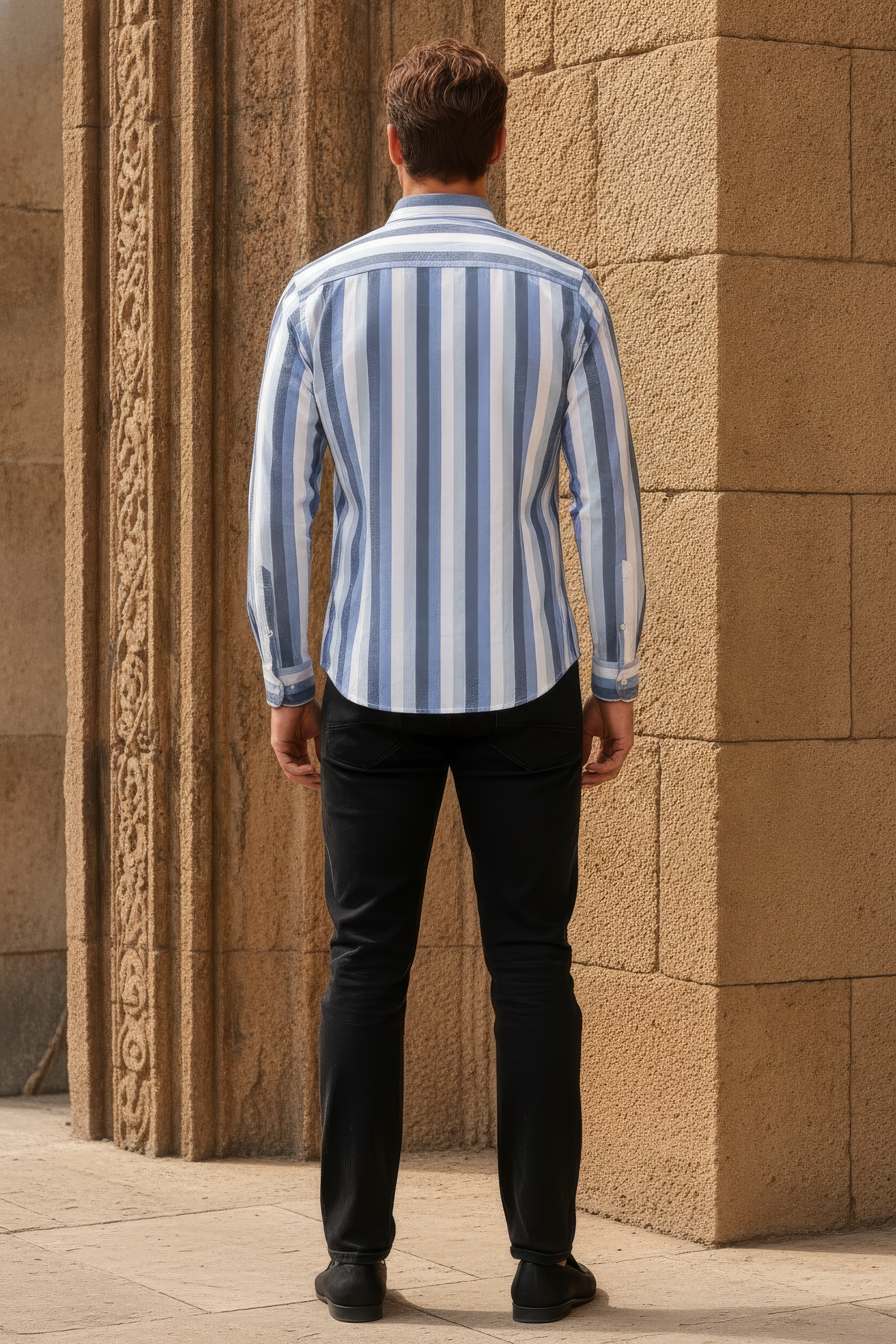 Men’s Sky Blue Striped Twill Cotton Shirt