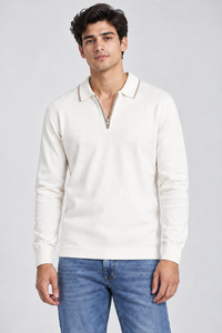 Men’s Regular Fit Knitted Quarter-Zip Sweater – Off White