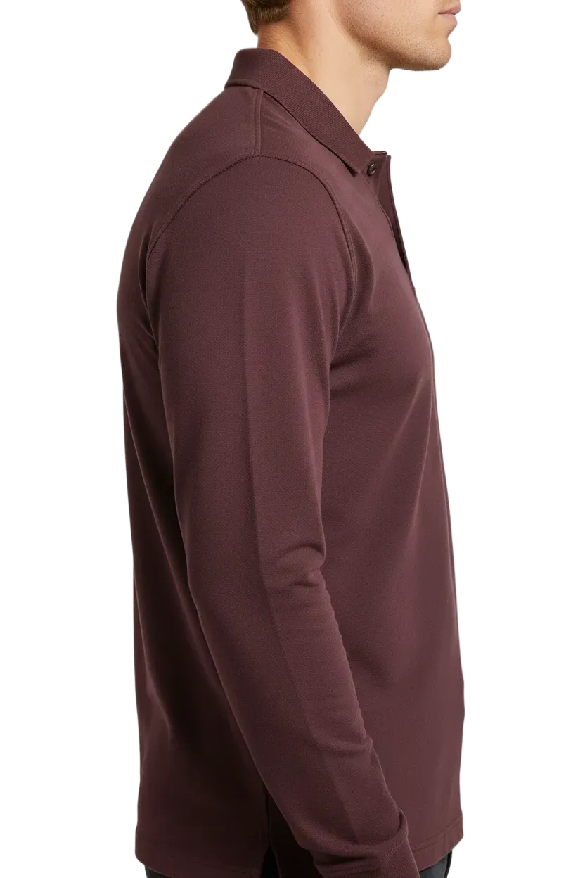 Men’s Espresso Pique Lycra Polo Neck Full-Sleeve Winter T-Shirt