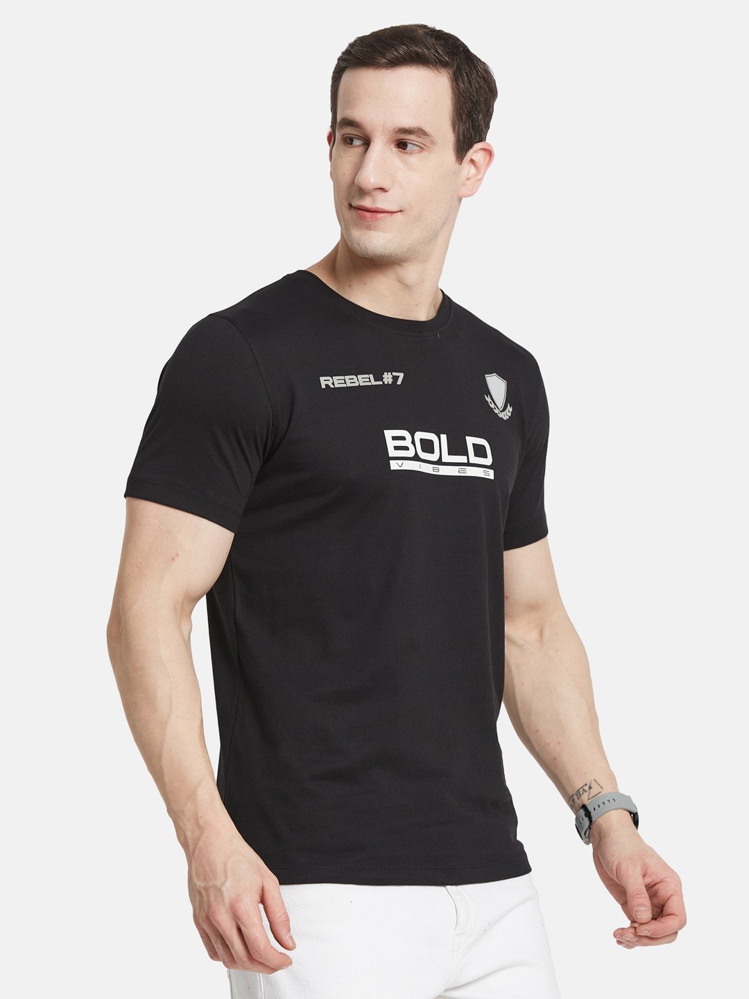 BACK  PRINT ROUND NECK SINGLE JERSEY KNIT T-SHIRT