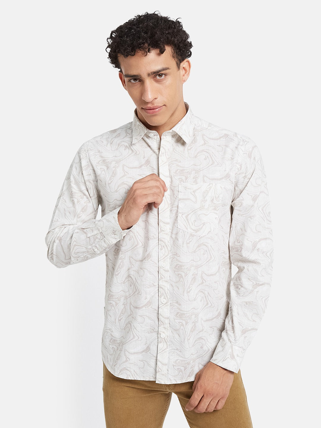METTLE Men Abstract Printed Spread Collar Cotton Casual Shirt