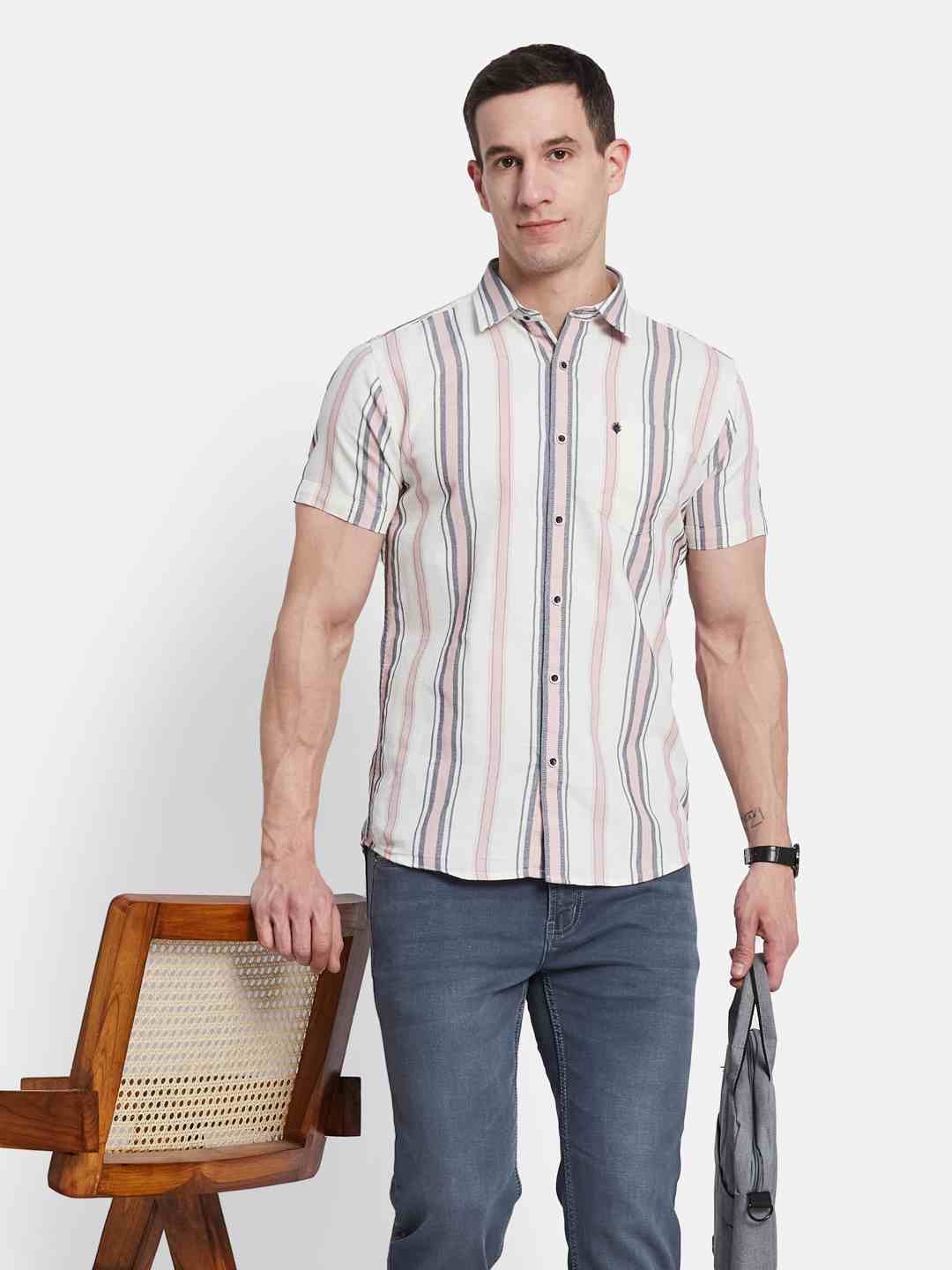 METTLE Men Multi Stripes Opaque Striped Casual Shirt