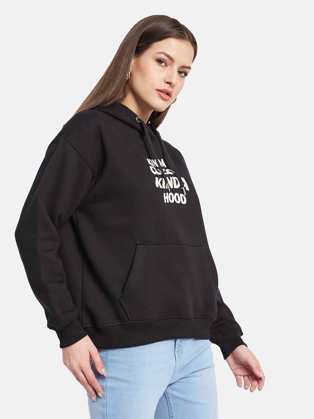 METTLE Women Printed Hooded Sweatshirt