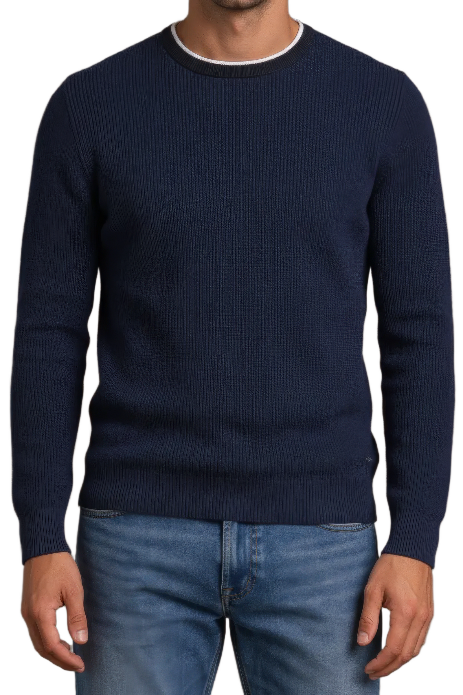 Men’s Navy Structured Cotton Round-Neck Full-Sleeve Winter Top
