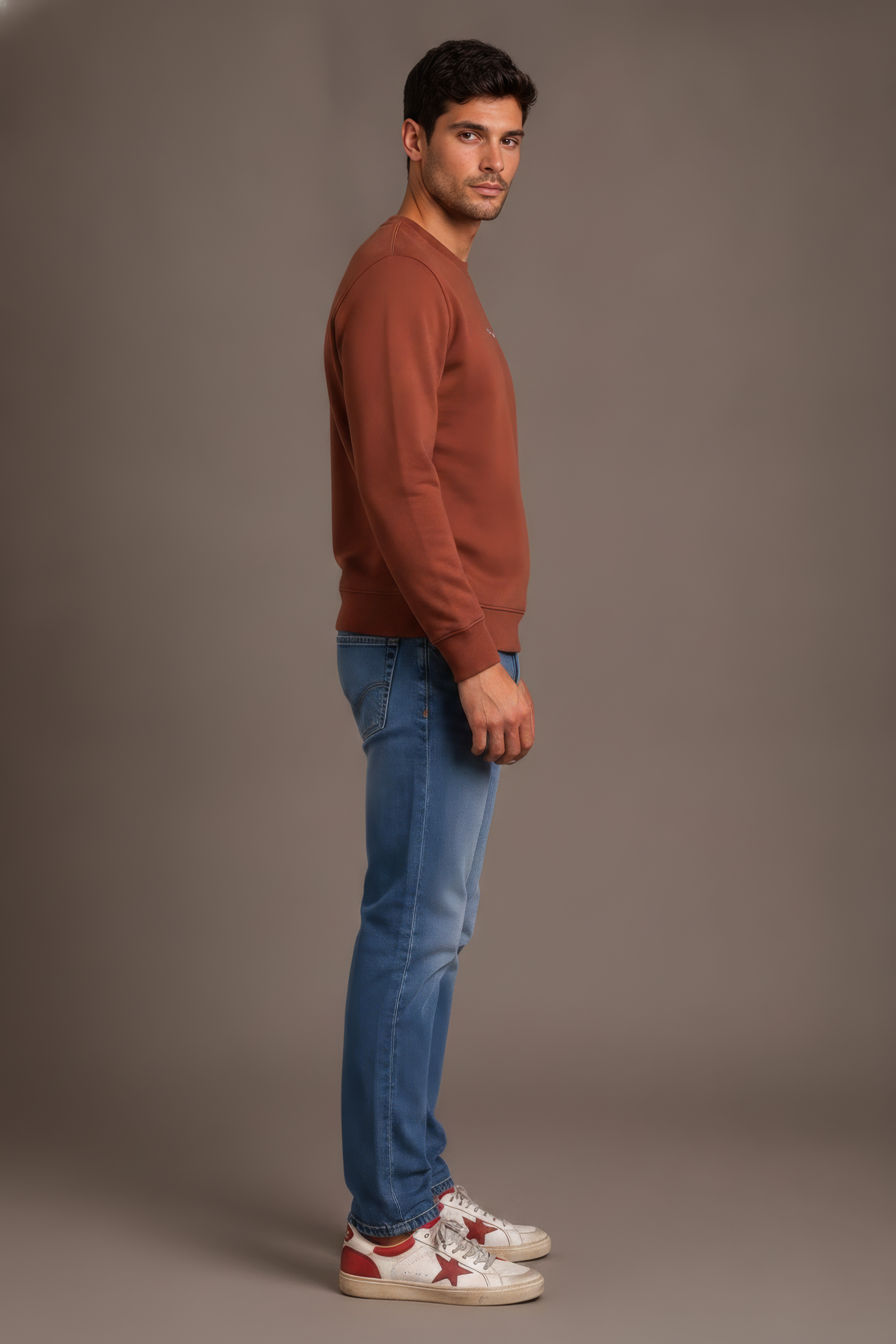 Men’s Premium Rust Crew Neck Cotton Fleece Sweatshirt