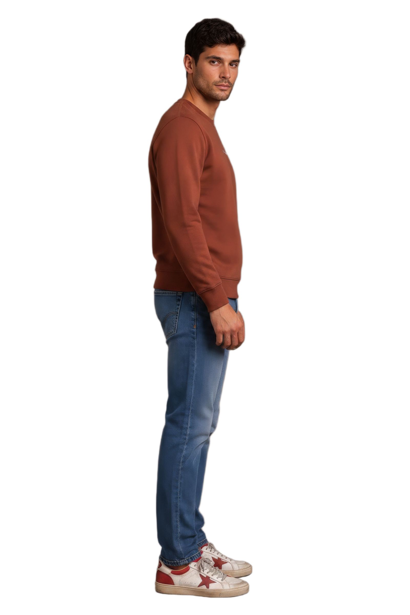 Men’s Premium Rust Crew Neck Cotton Fleece Sweatshirt
