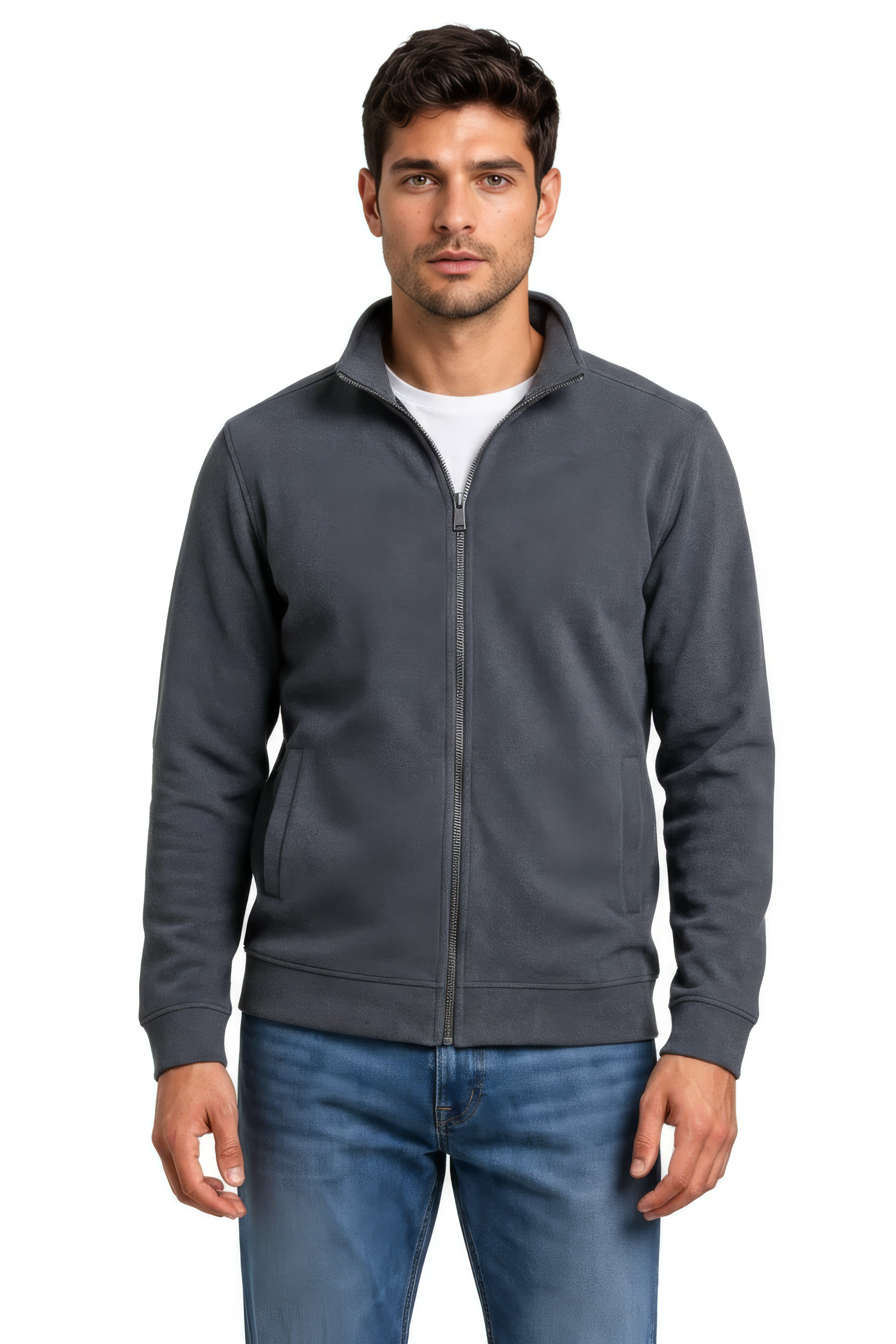 Men’s Heather Full Zip Sweatshirt – Premium Blended German Velvet