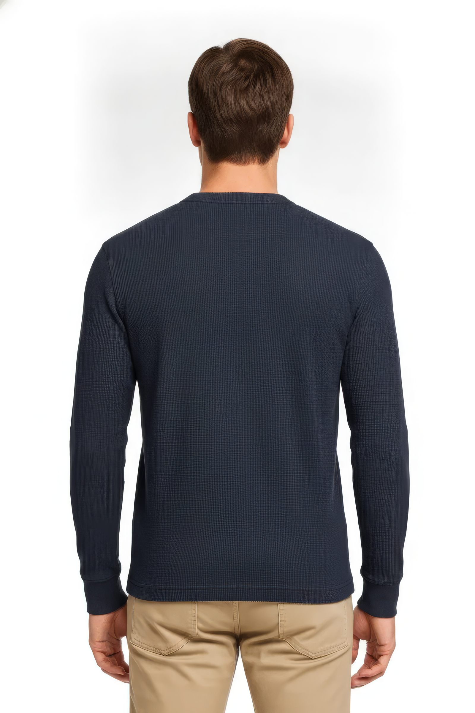 Men’s Black Full Sleeve Mandarin Collar T-Shirt | Cotton Blended Seersucker Fabric