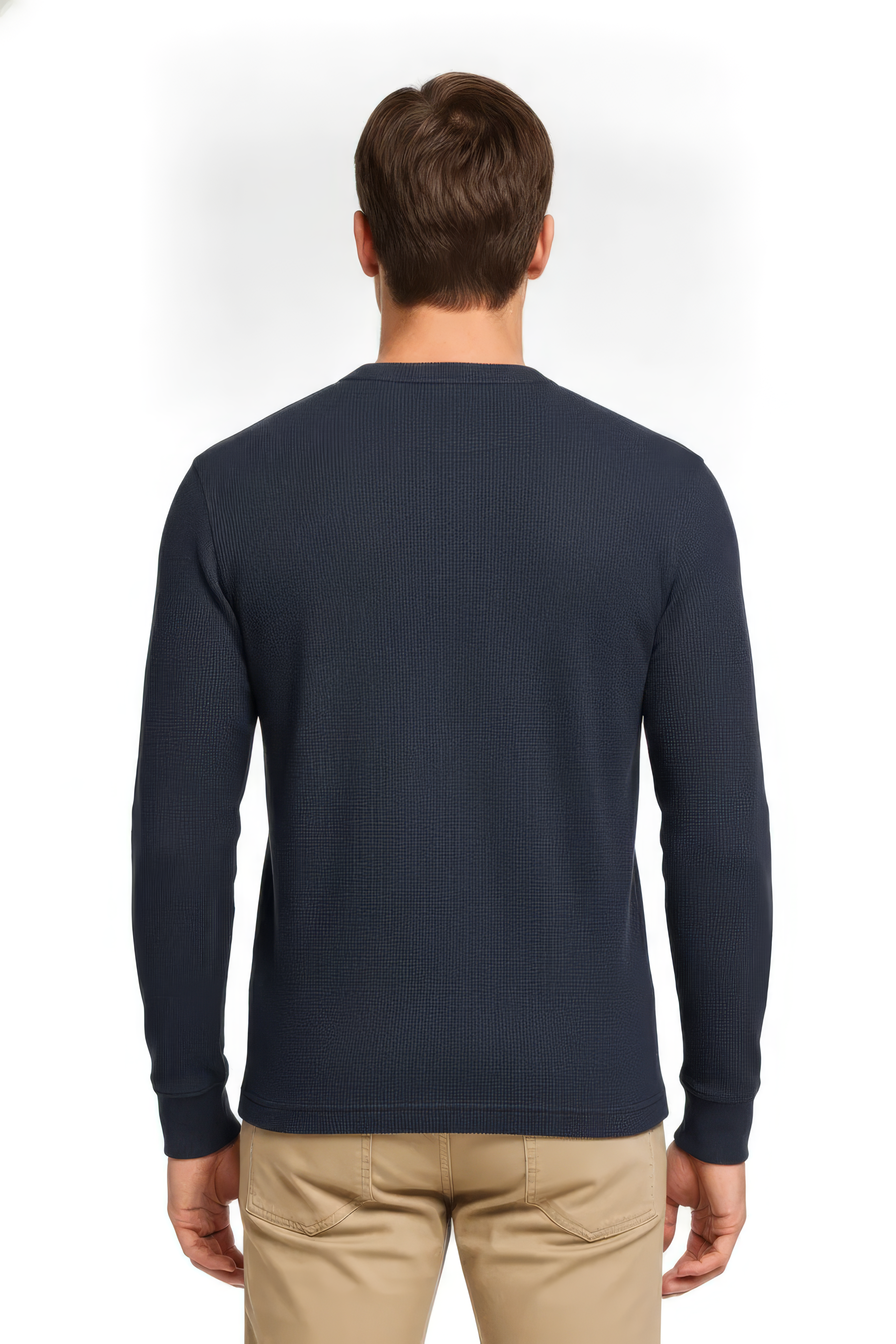 Men’s Black Full Sleeve Mandarin Collar T-Shirt | Cotton Blended Seersucker Fabric