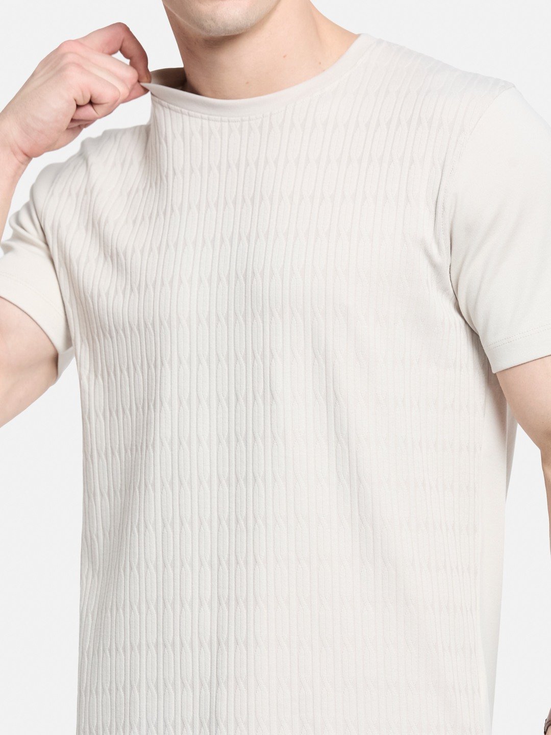 STRUCTURE ROUND NECK TRANSFER INTERLOCK T-SHIRT