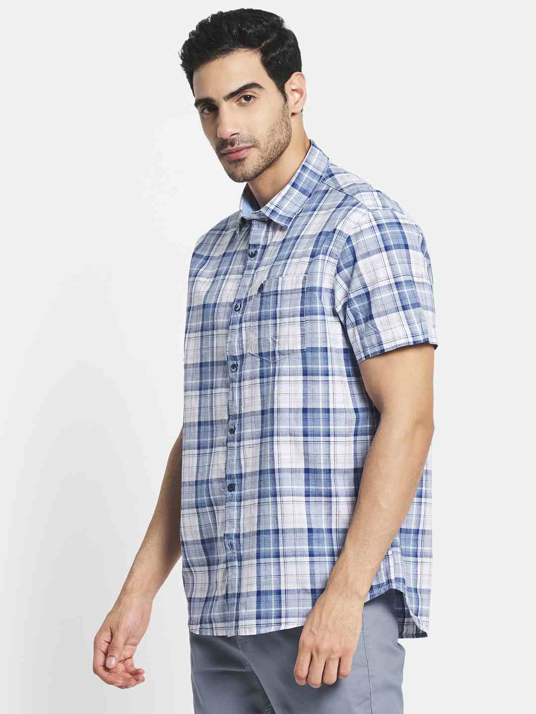 Men Blue Tartan Checks Checked Casual Shirt