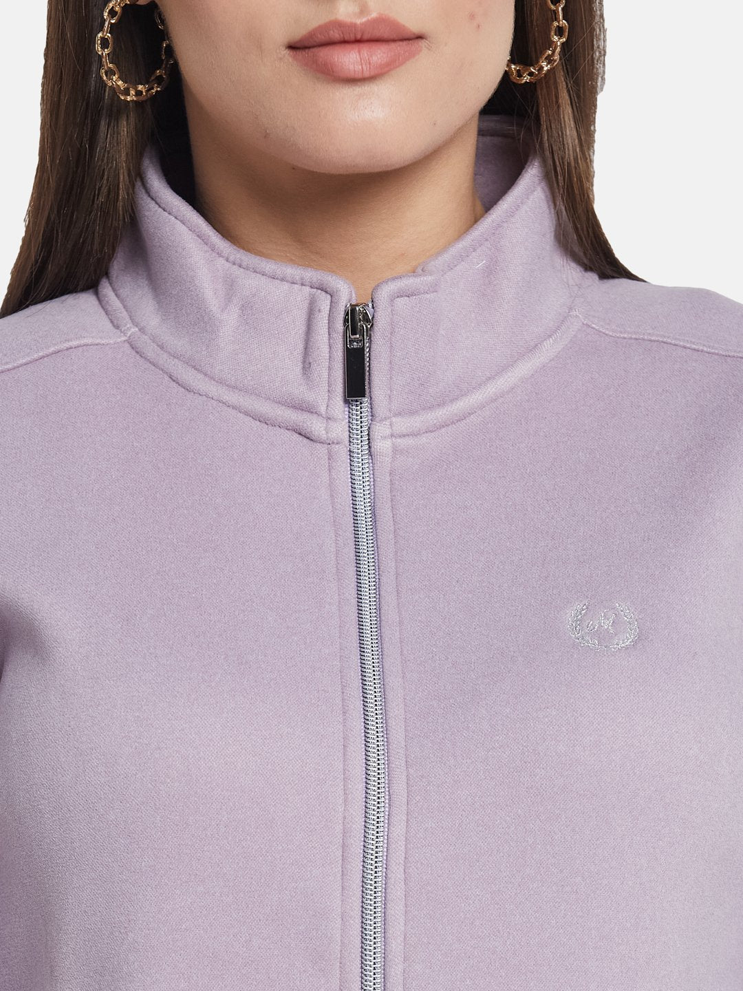 METTLE Women High Neck Long Sleeves Front-Open Sweatshirt