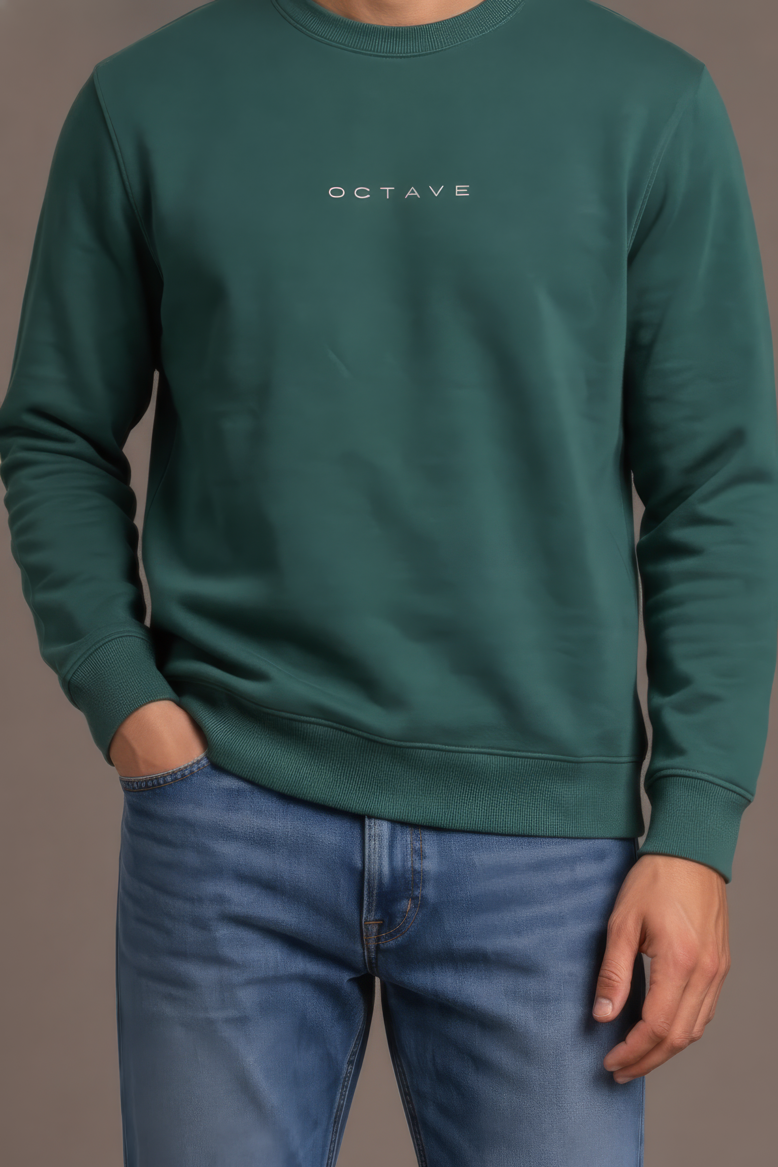 Men’s Premium Hunter Green Crew Neck Cotton Fleece Sweatshirt