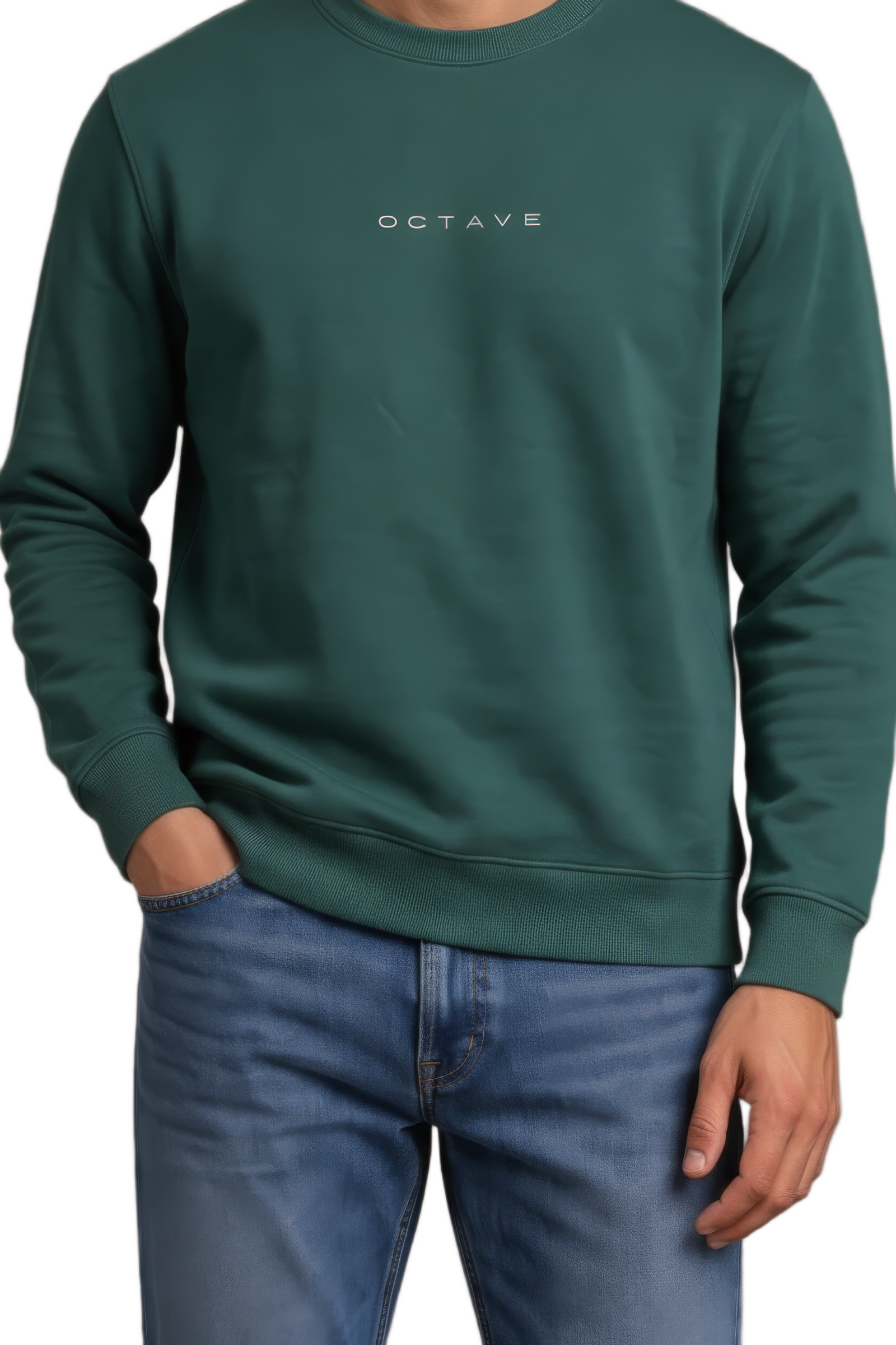Men’s Premium Hunter Green Crew Neck Cotton Fleece Sweatshirt
