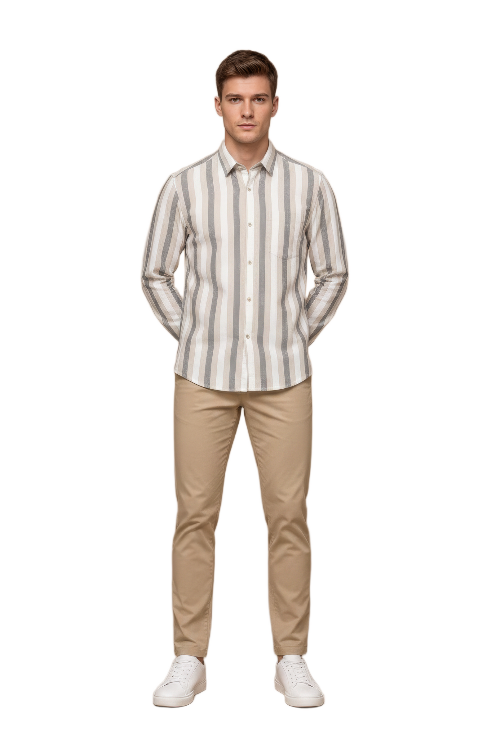Men’s Natural Blue Striped Twill Cotton Shirt