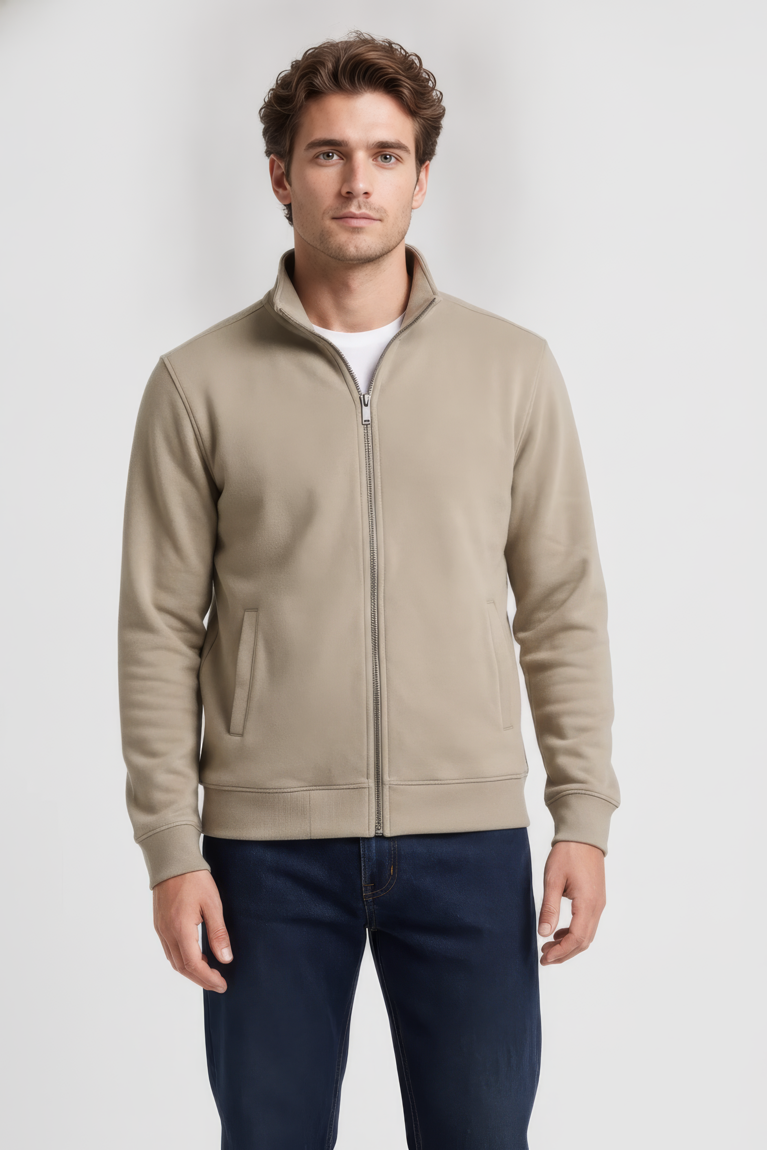 Men’s Natural Melange Full Zip Sweatshirt – Premium Blended German Velvet