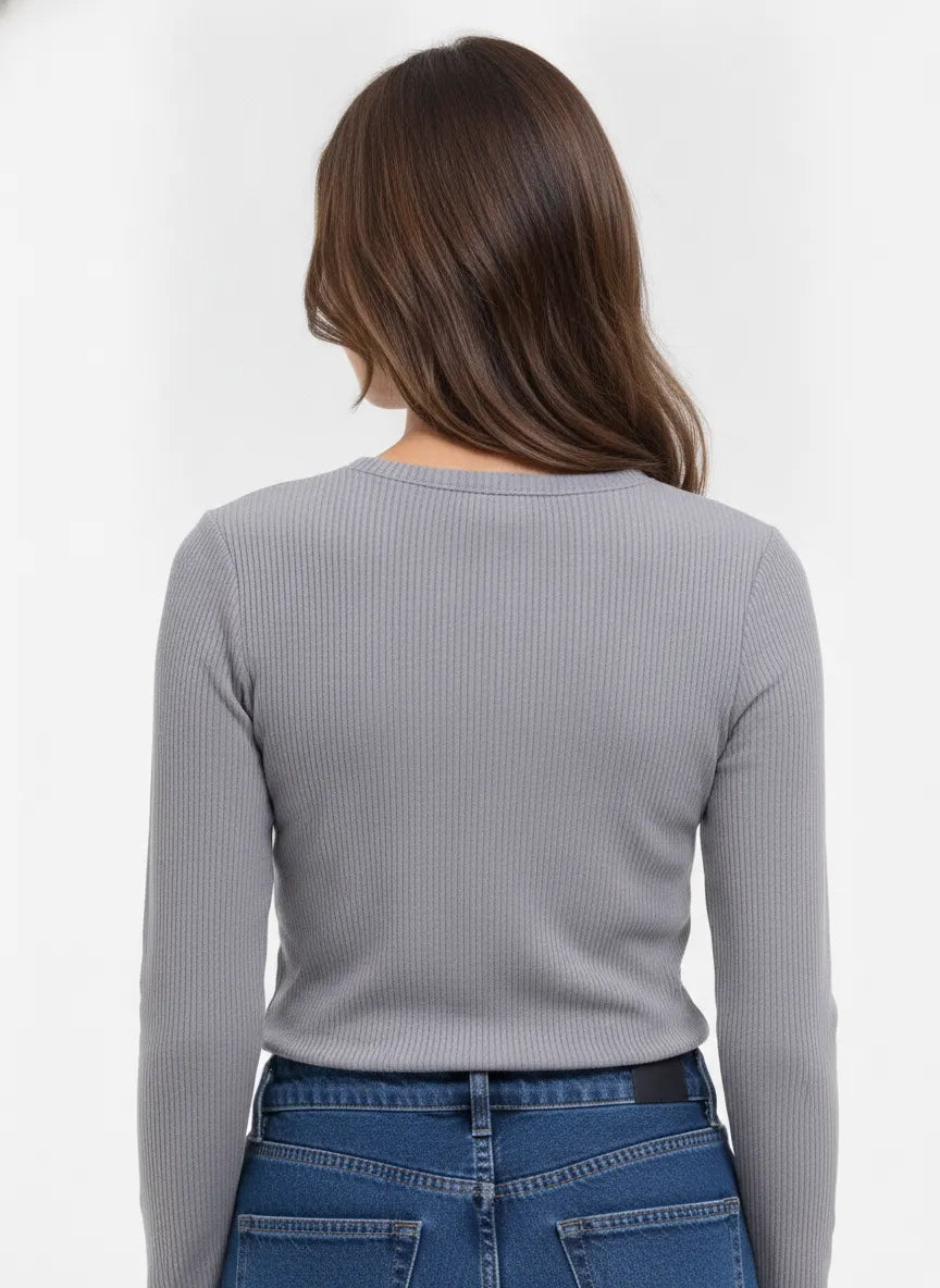 Women’s Lilac Ribbed Blended Cotton Crew Neck Full Sleeve Winter Top
