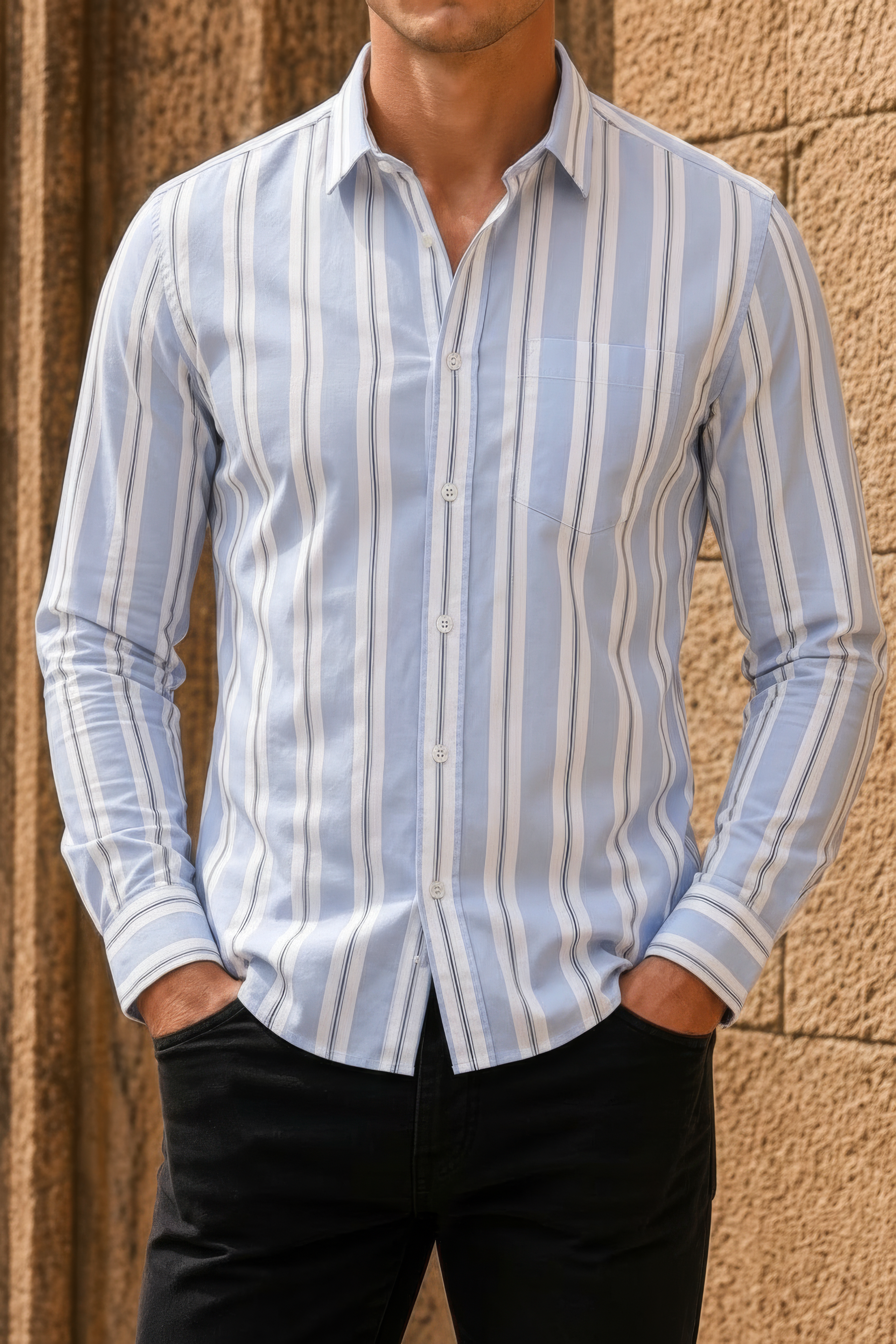 Men’s Sky Blue Striped Oxford Cotton Shirt