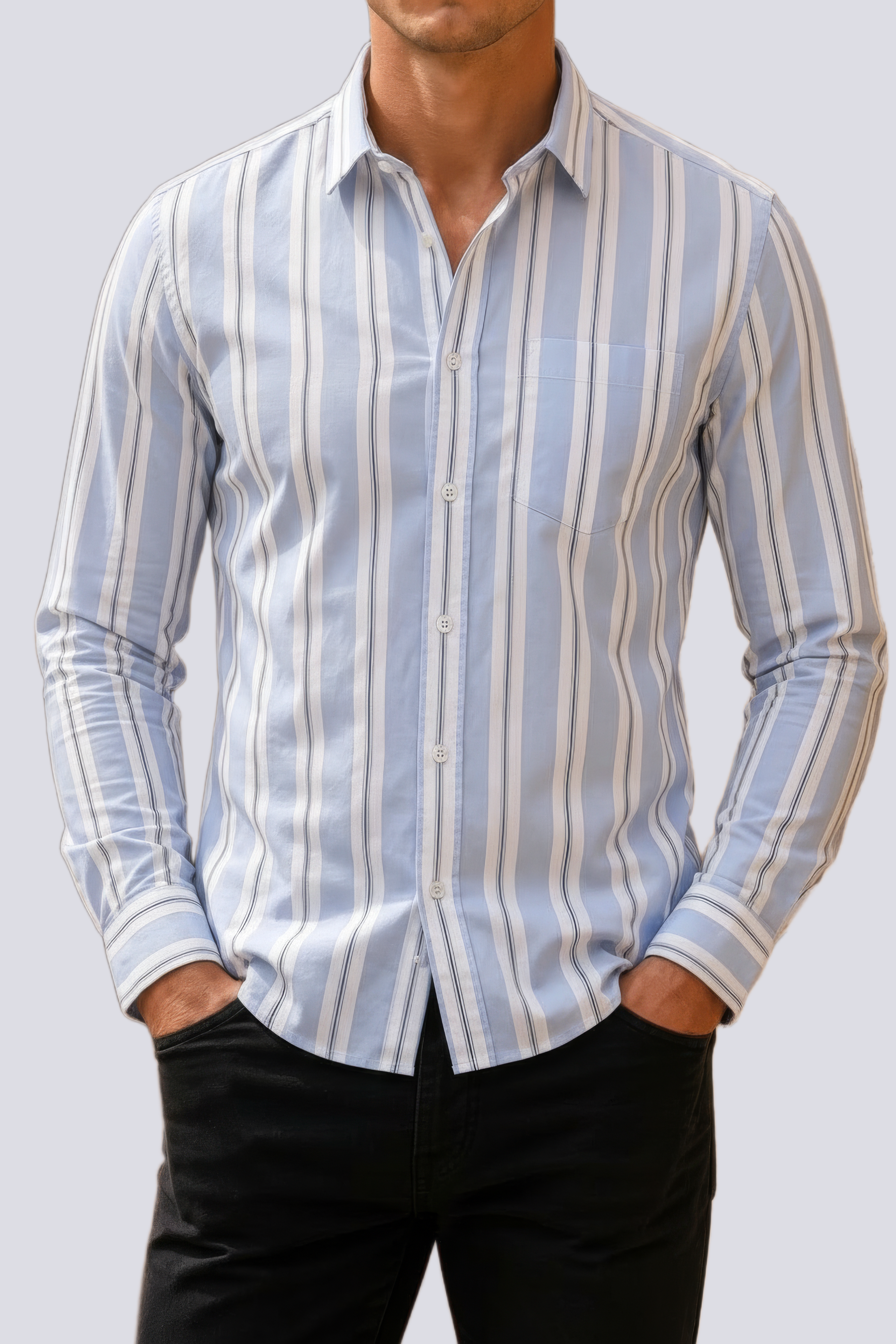 Men’s Sky Blue Striped Oxford Cotton Shirt