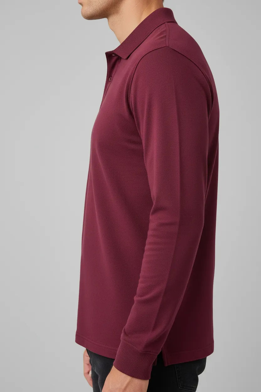 Men’s Merlot Pique Lycra Polo Neck Full-Sleeve Winter T-Shirt