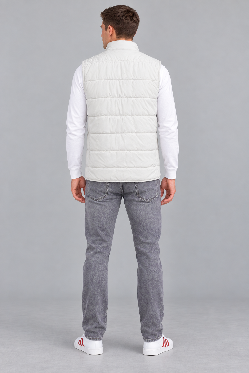 Men’s Beige Lightweight Reversible Woven Puffer Gilet – Regular Fit Sleeveless Jacket