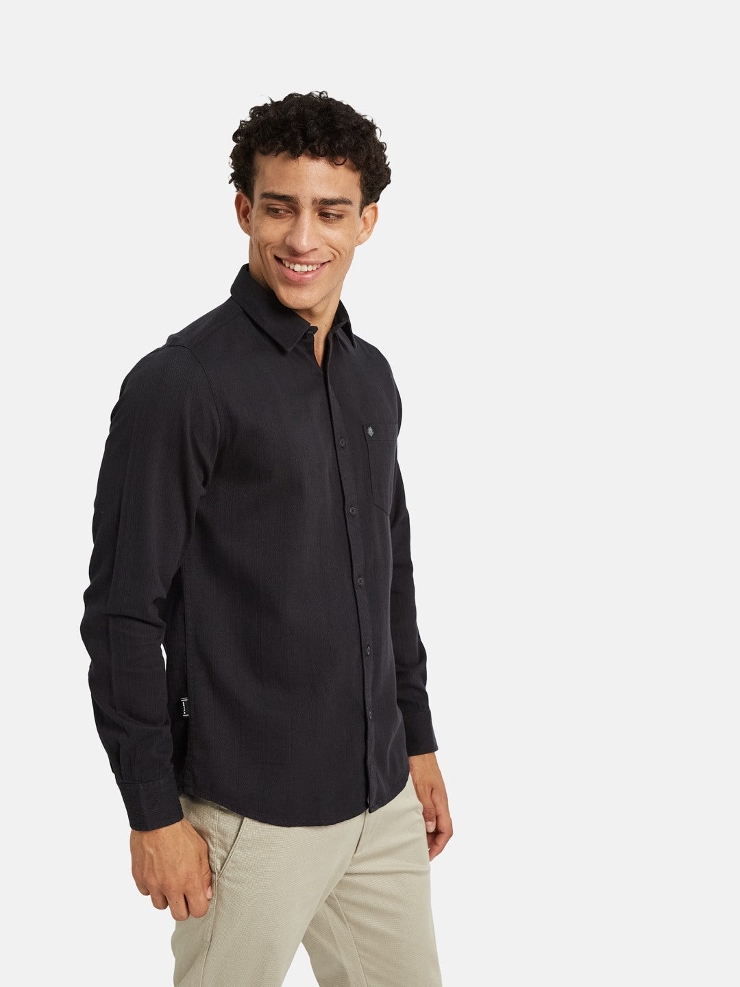METTLE Men Textured Spread Collar Cotton Casual Shirt