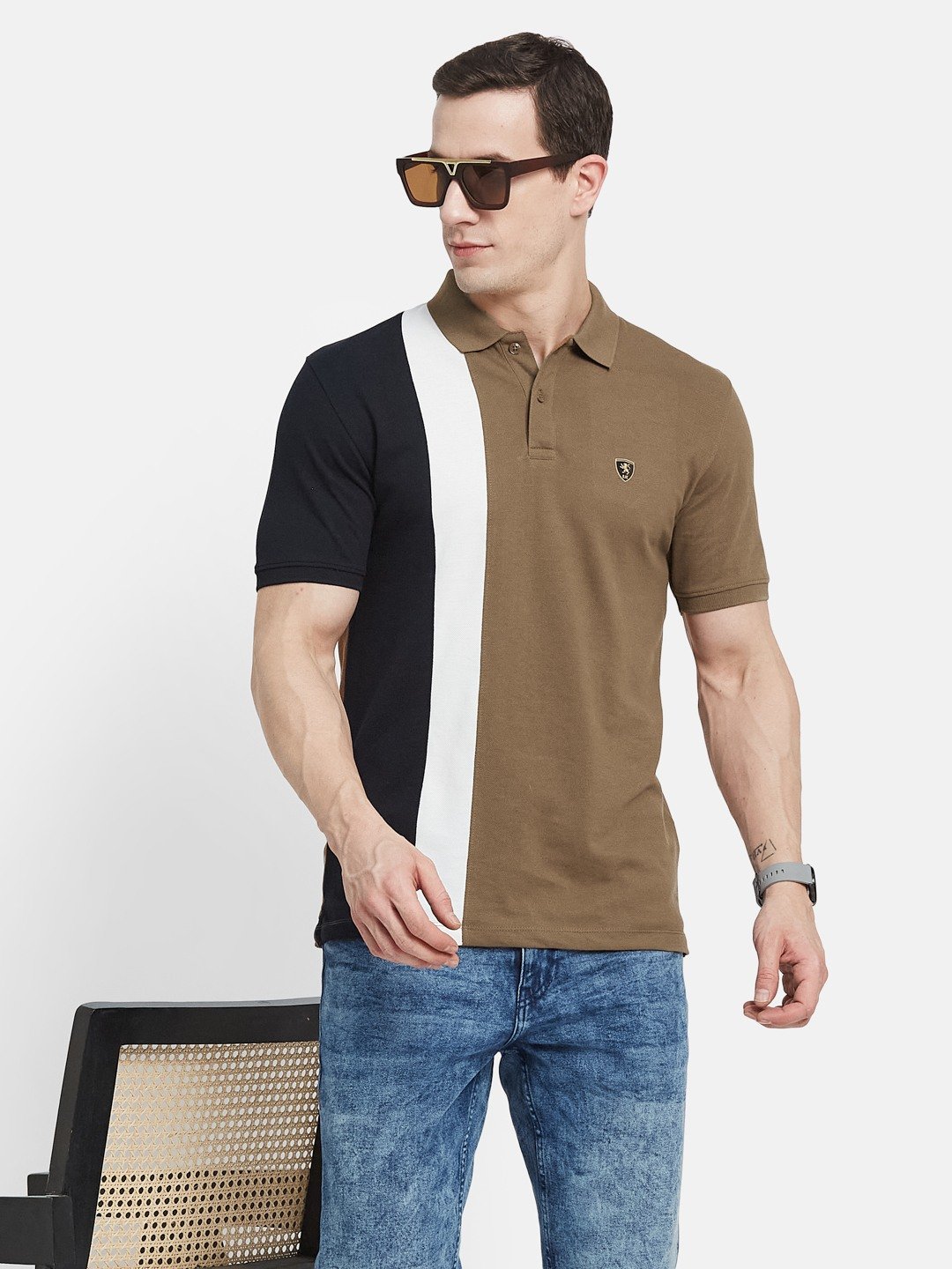 CUT N SEW POLO NECK PIQUE  T-SHIRT