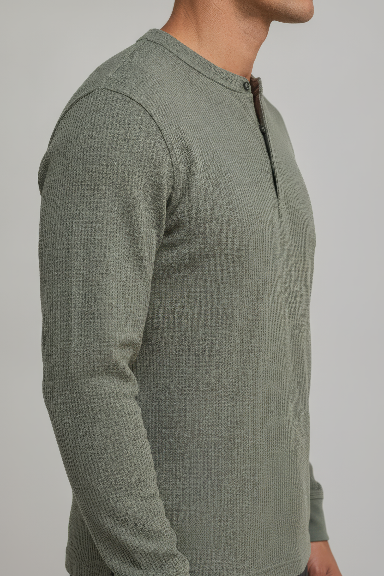 Olive Full Sleeve Mandarin Collar T-Shirt for Men | Cotton Blend Lycra Stretch