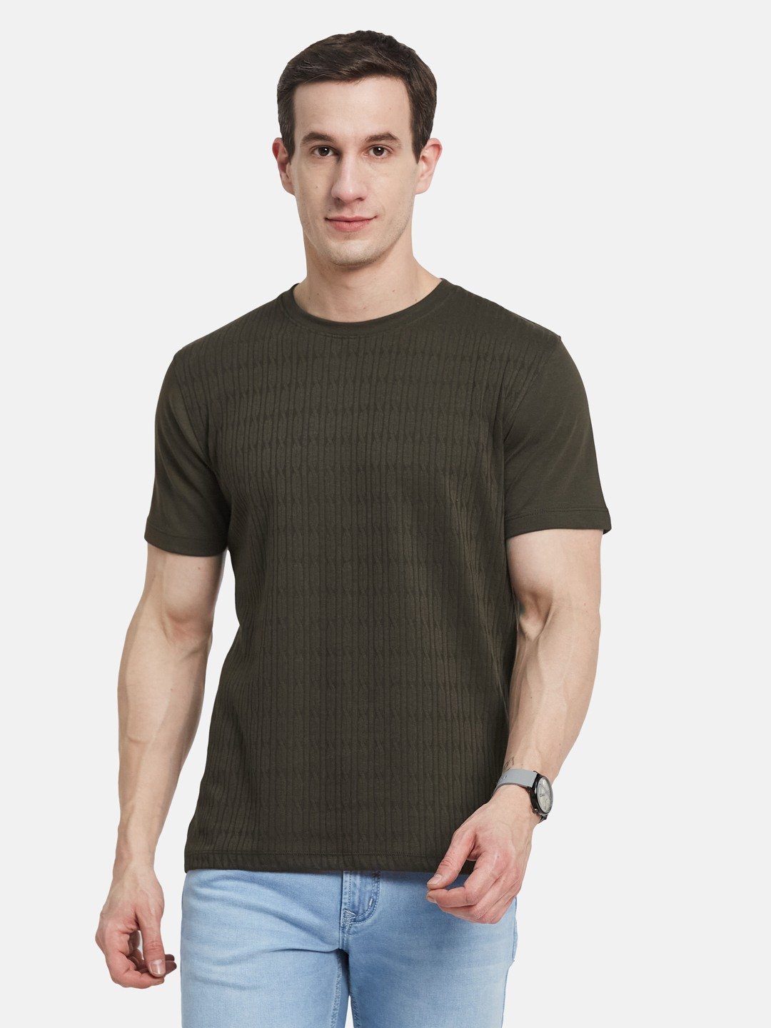 STRUCTURE ROUND NECK TRANSFER INTERLOCK T-SHIRT