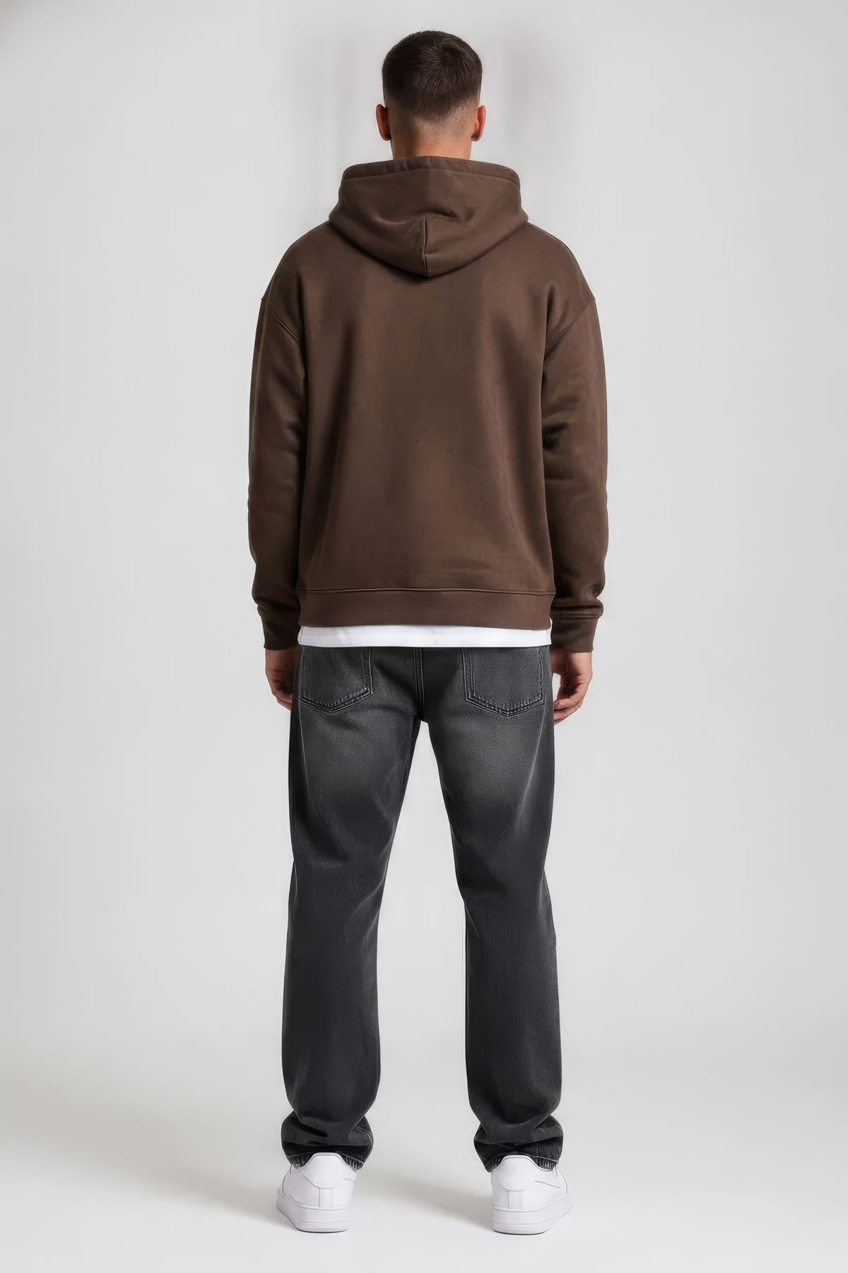 Men’s Espresso Hooded Sweatshirt in Knit Suede Fabric | Kangaroo Pocket