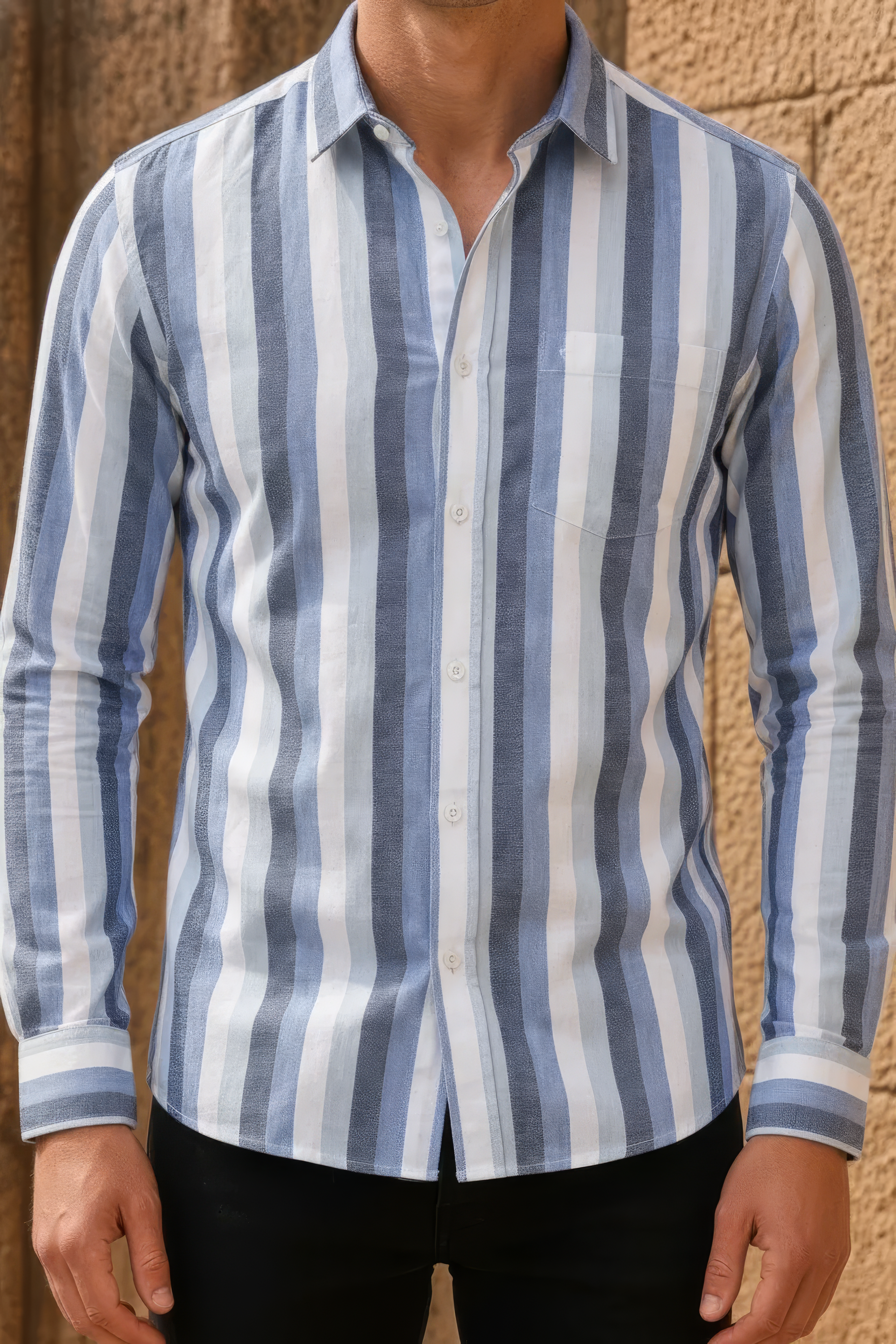 Men’s Sky Blue Striped Twill Cotton Shirt