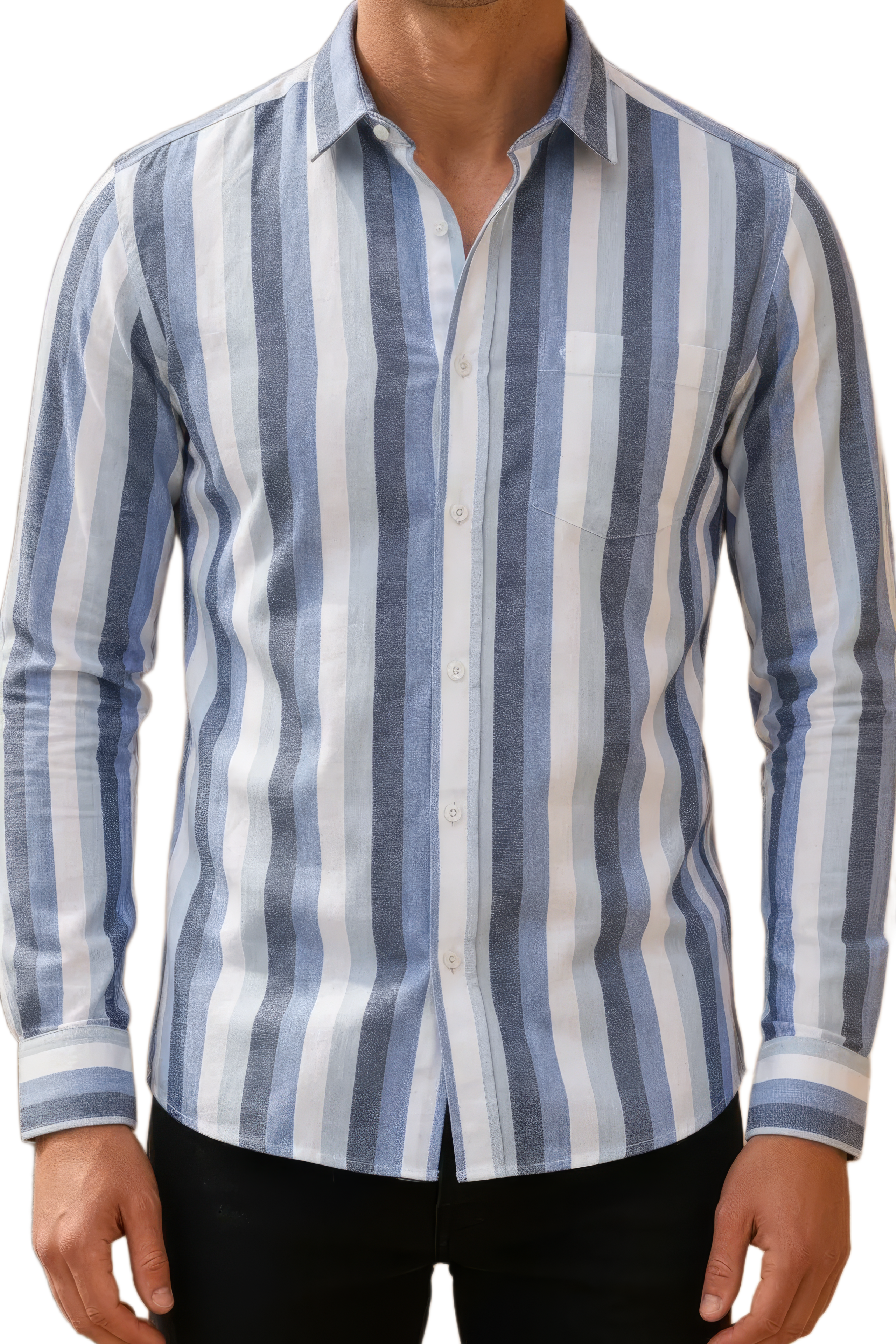 Men’s Sky Blue Striped Twill Cotton Shirt