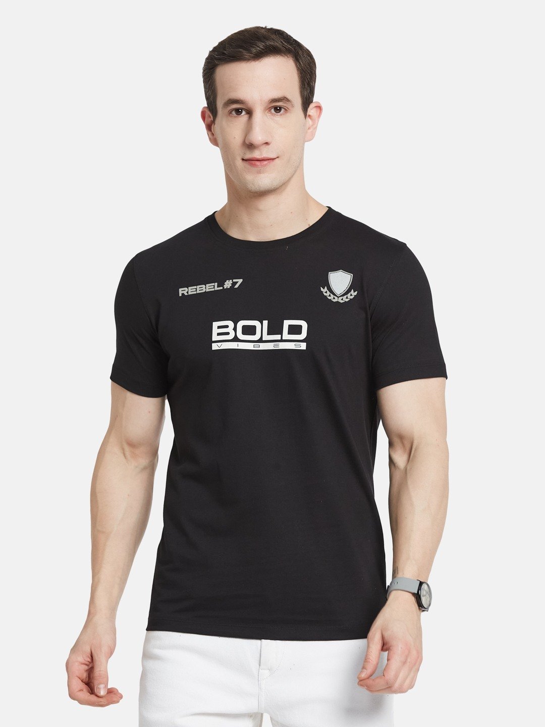 BACK  PRINT ROUND NECK SINGLE JERSEY KNIT T-SHIRT