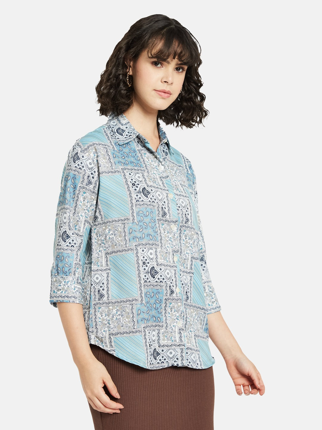 METTLE Women Ethnic Motifs Printed Spread Collar Cotton Casual Shirt