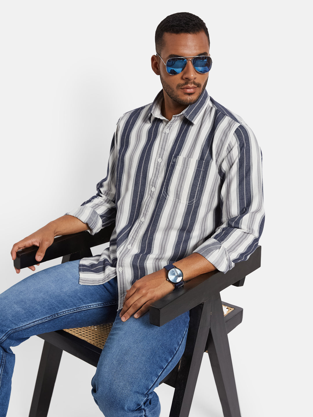 METTLE Men Multi Stripes Opaque Striped Casual Shirt