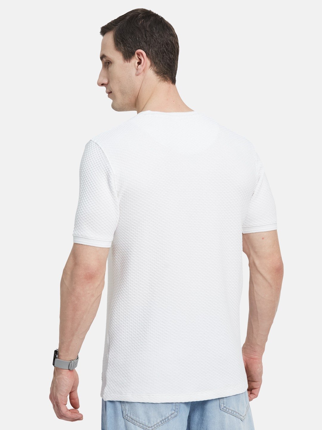 STRUCTURE ROUND NECK BUBBLE KNIT T-SHIRT