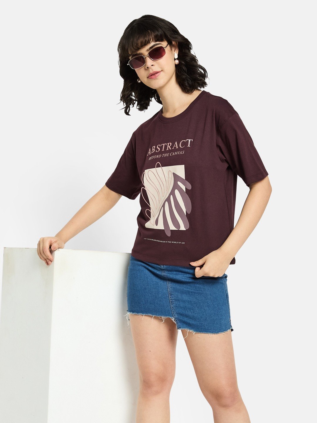 METTLE Women Graphic Printed Round Neck Cotton T-shirt