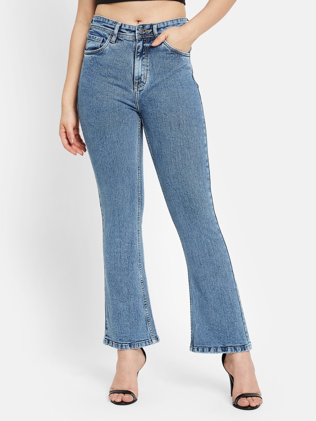 METTLE Women Bootcut Light Fade Stretchable Jeans